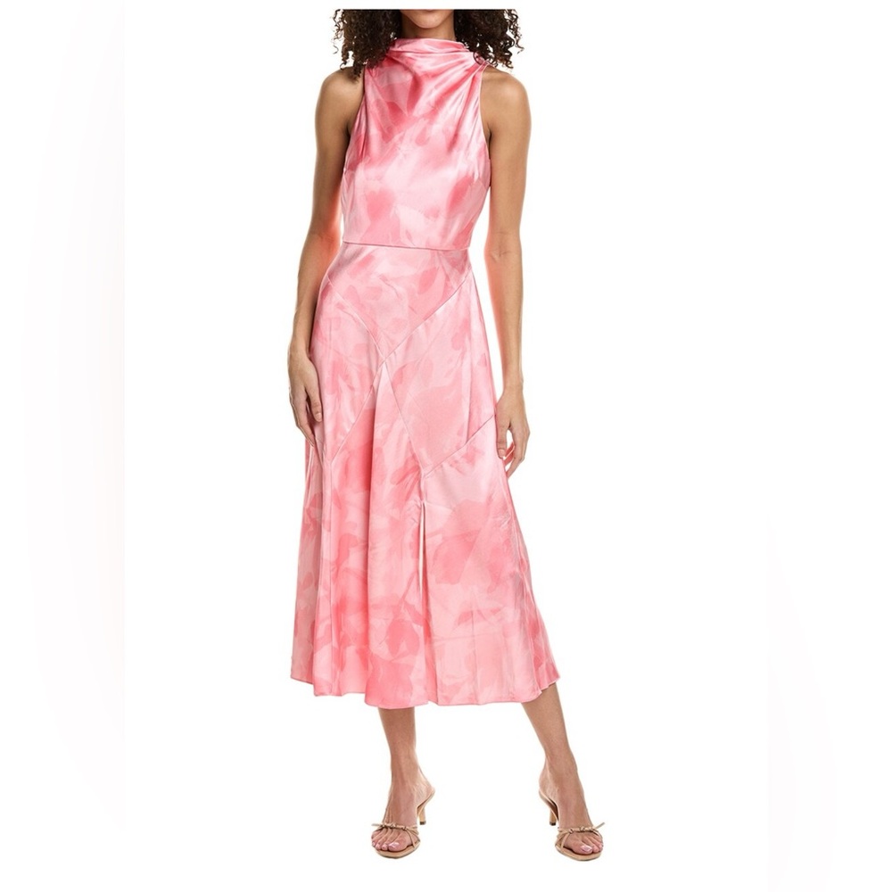 Ted Baker London XS Pink Halter Tie Cowl Neck Midi Dress